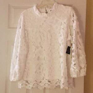 NWT White long sleeve lace blouse by Ella Rafaella size Large